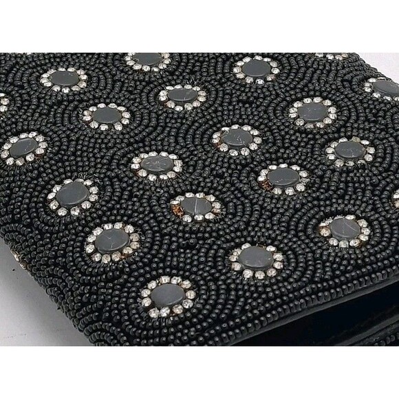Deepa Gurnani Pattern Handmade Bead/Crystal Evening Bag Clutch Black NEW FLAWS - Picture 15 of 15